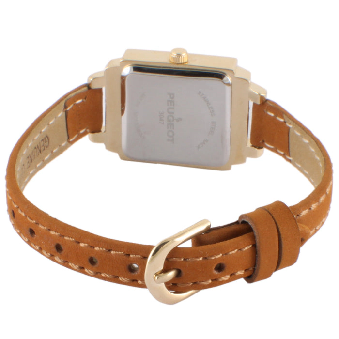 Peugeot Women's 22mm Crystal Watch Gold Dial & Tan Strap