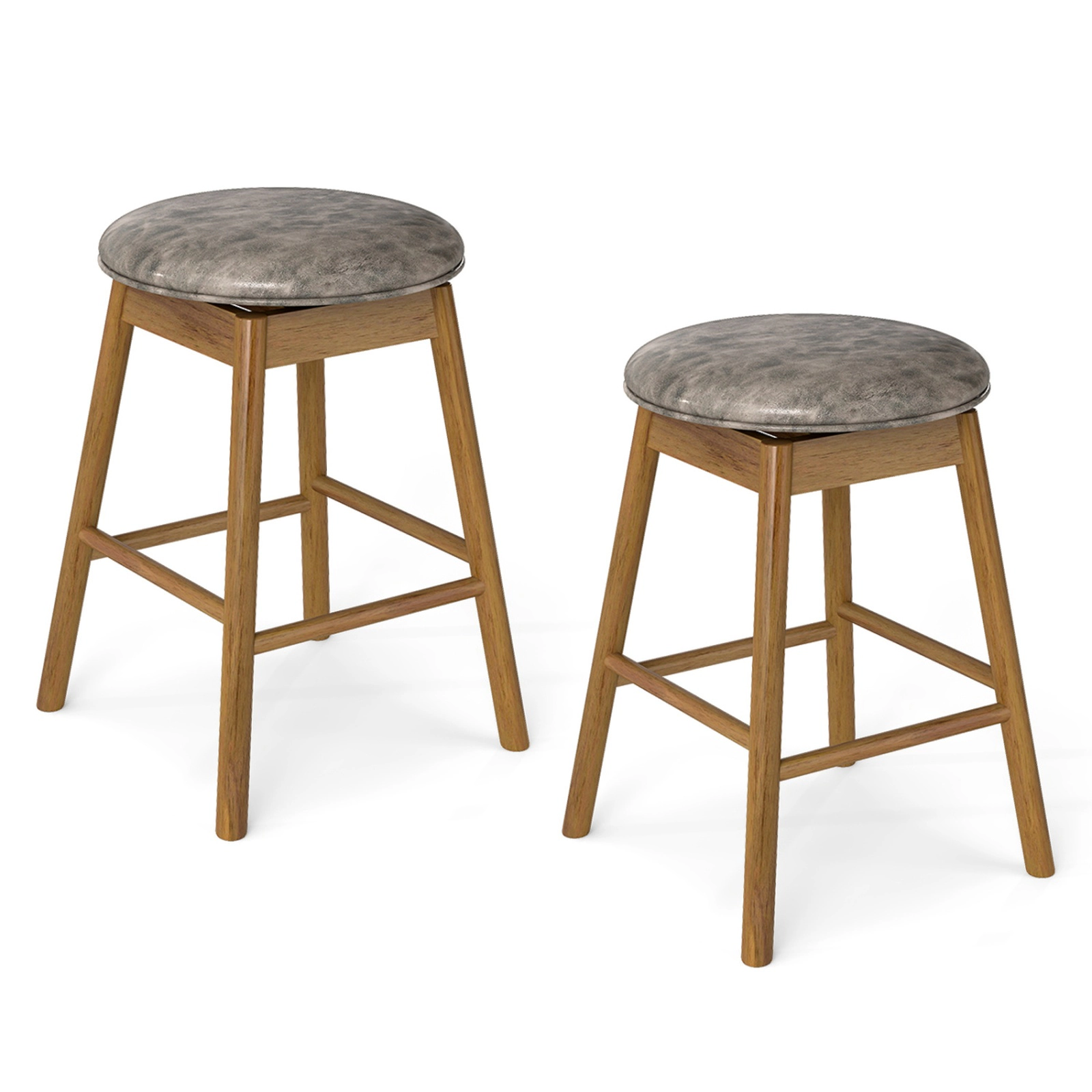 SUGIFT 360° Swivel Counter Height Bar Stools with Footrests 290-Lb Capacity 25-in Seat Height Natural and Gray Set of 2