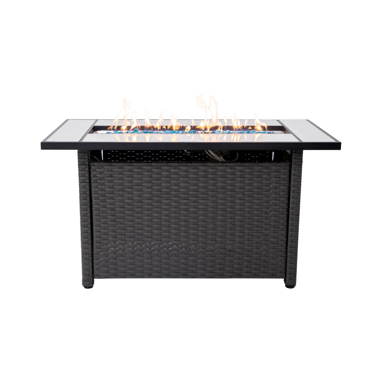 Sol Living 45" Outdoor Fire Pit Propane Firepit Table with Lid & Lava Rocks 50,000 BTUs