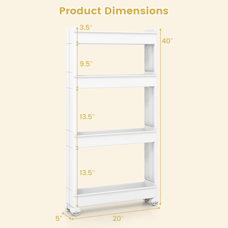 Hivvago 4-Tier Multifunctional Slim Storage Trolley with Detachable Trays