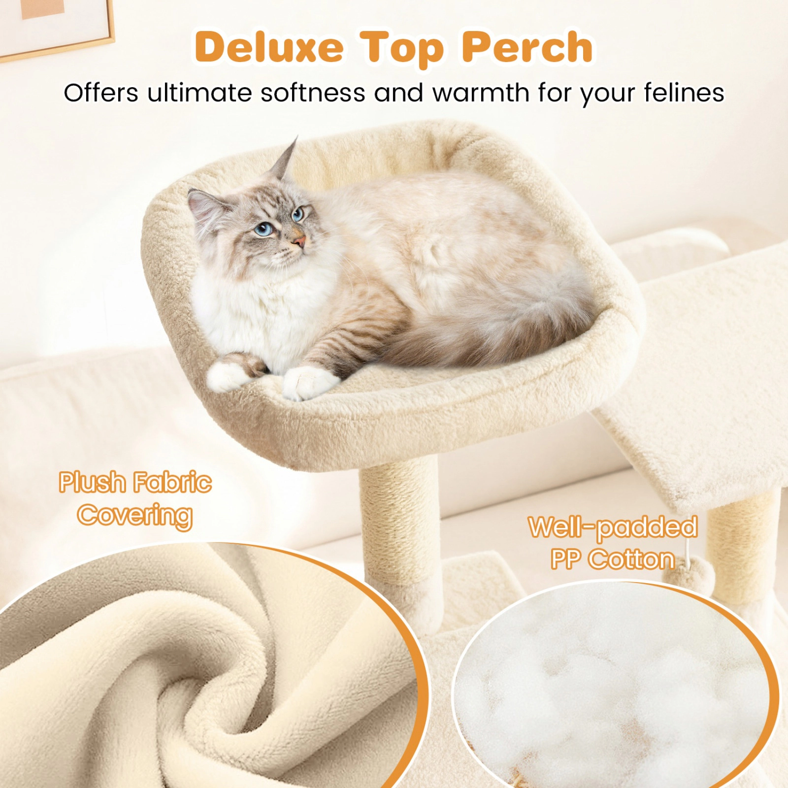 SUGIFT Beige 63 in Large Cat Tower with Thick Padded Perch and Spacious Condo