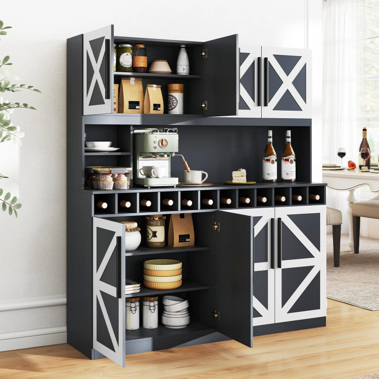 Hivvago 70 Inch Farmhouse Pantry Cabinet Kitchen Buffet Hutch With 4 Cabinets And 2 Open Shelves