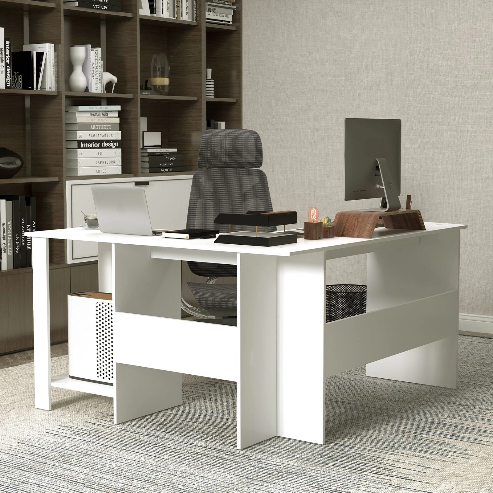 SlickBlue 51 Inch L-Shaped Computer Desk With 2-Tier Shelves