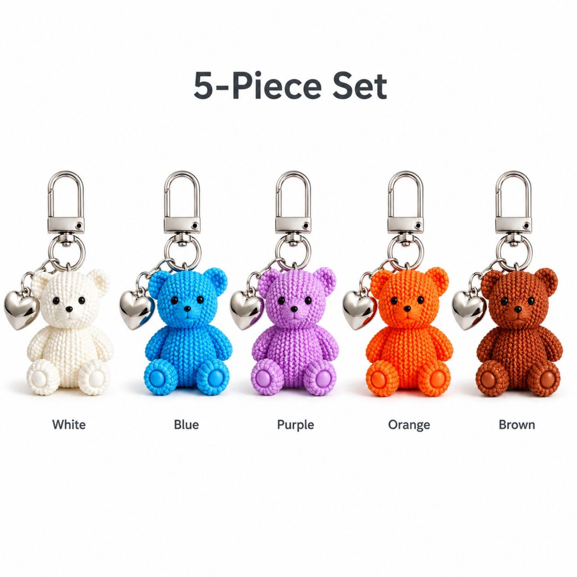 Alilang Women's 5pc Teddy Bear Keychain Bag Charms with Heart Pendant Clip for Bags Backpacks and Keys