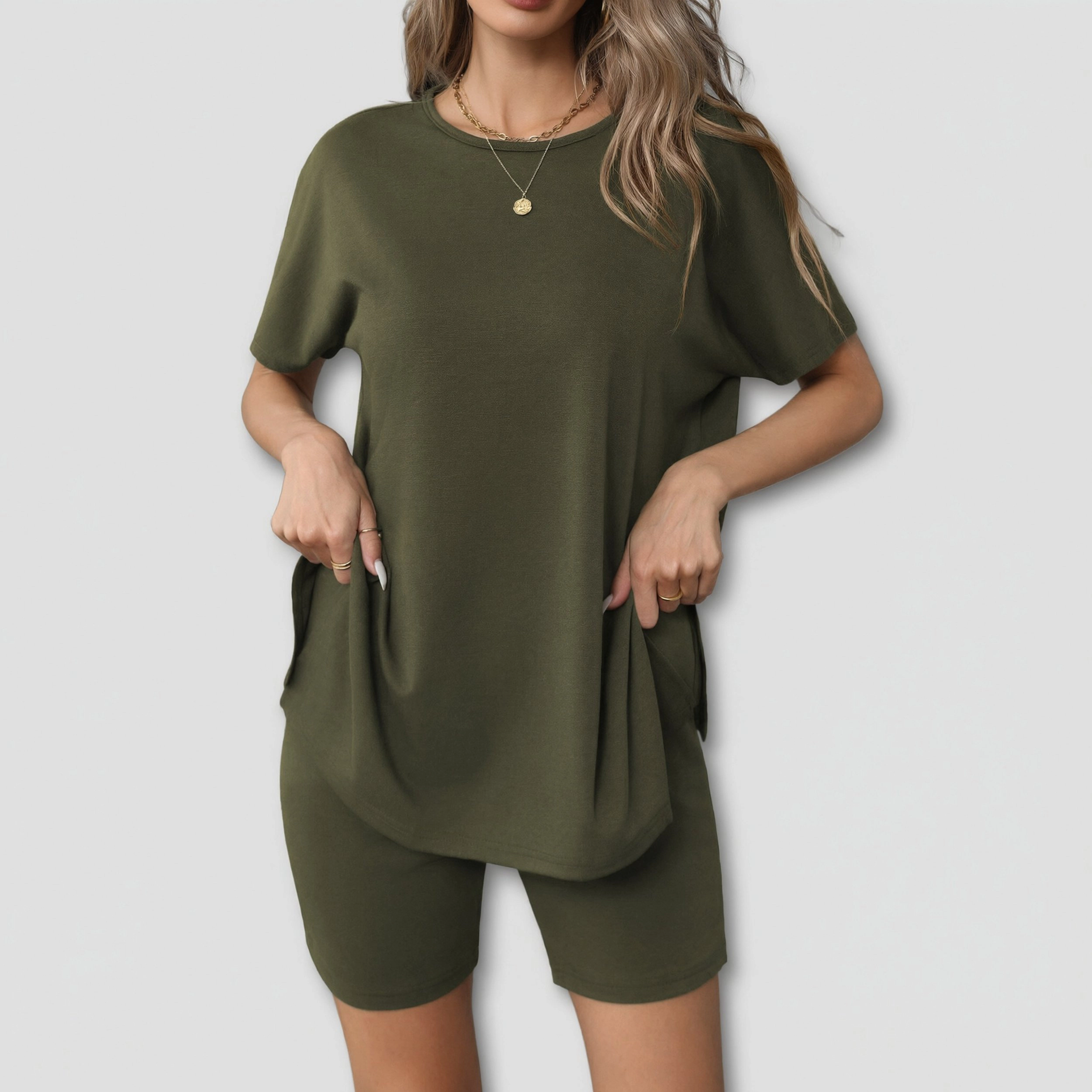 Ekouaer Women's Summer Oversized Top and Biker Shorts Casual Lounge Set