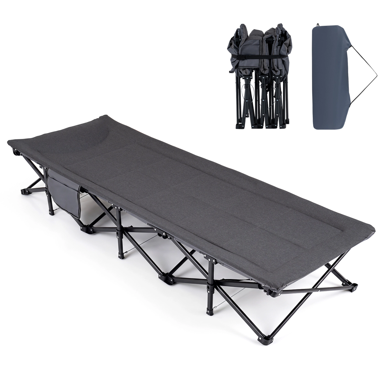 LJG Camping Cot with Padded Pillow and Storage Pouch for Camping Travel