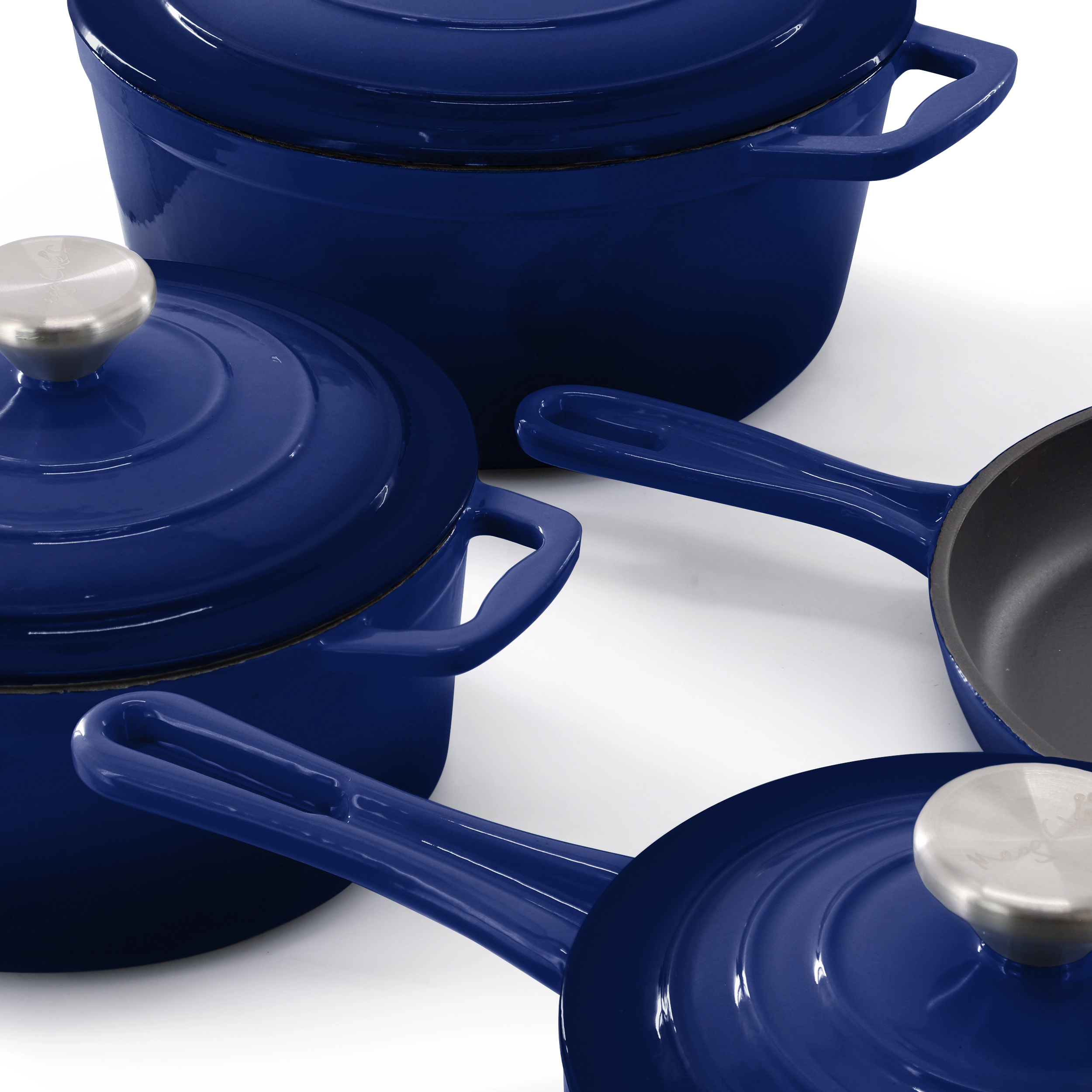MegaChef 7 Piece Enameled Cast Iron Cookware Set Purple