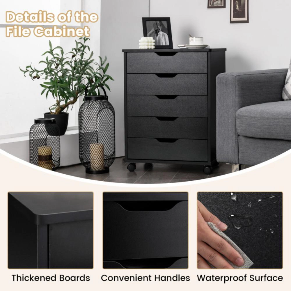 Hivvago 5 Drawer Mobile File Cabinet with Wheels for Living Room