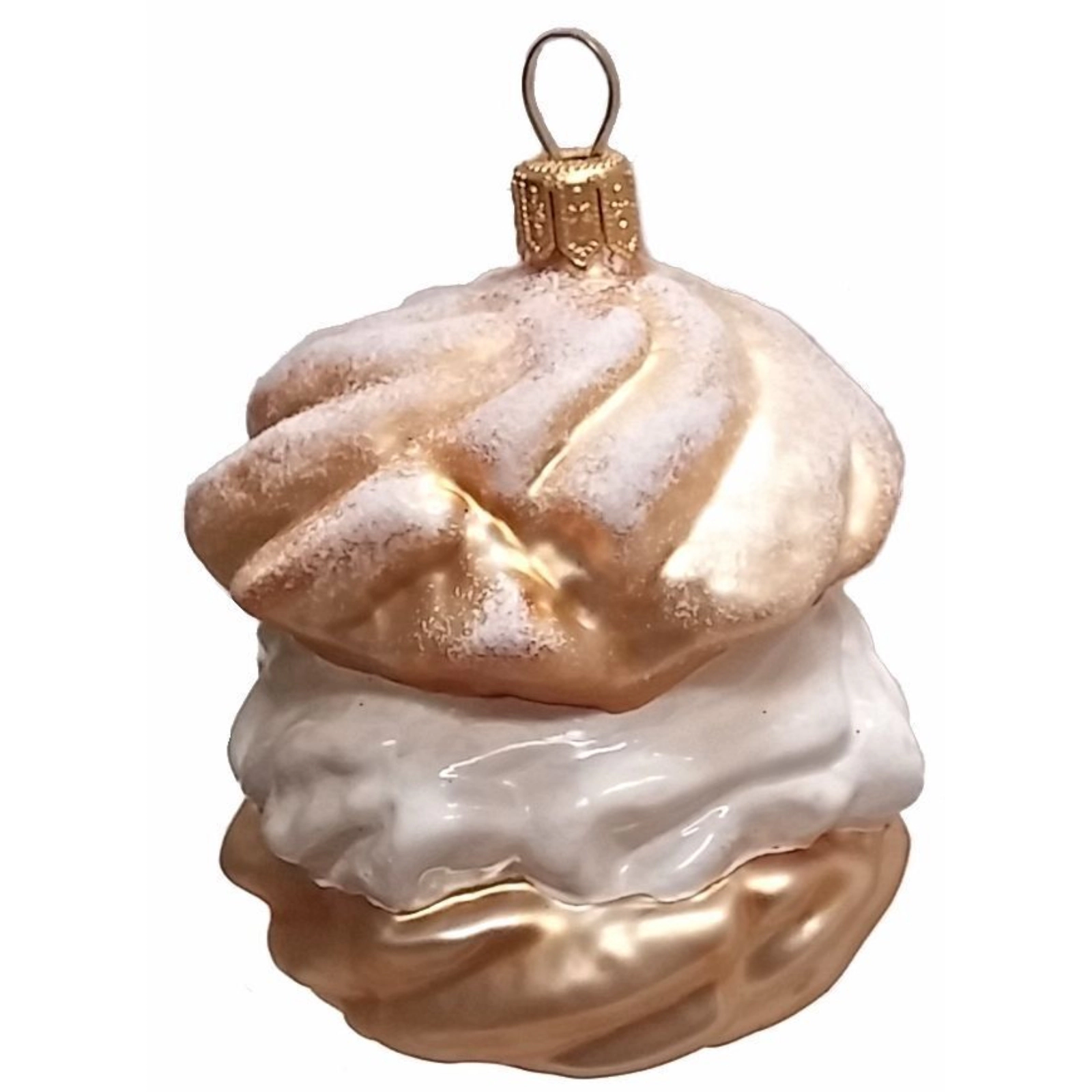 Pinnacle Peak Trading Company Cream Puff Dessert Polish Blown Glass Christmas Ornament Set of 2 Decorations