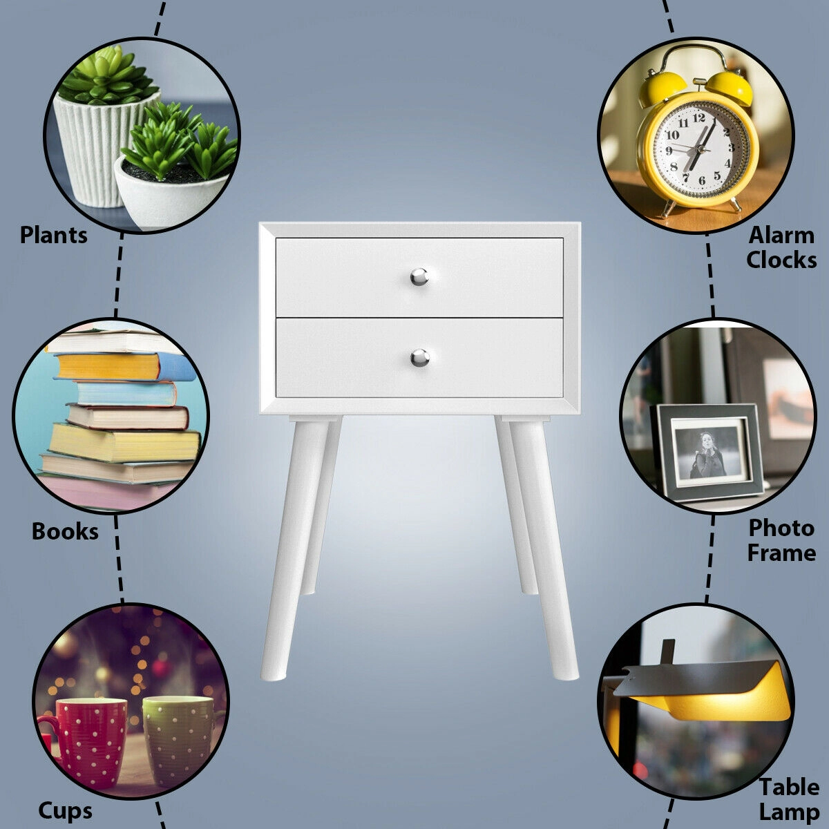SUGIFT 2-Drawer Nightstand with Rubber Wood Legs 16-in W 16-in D 23.5-in H in White
