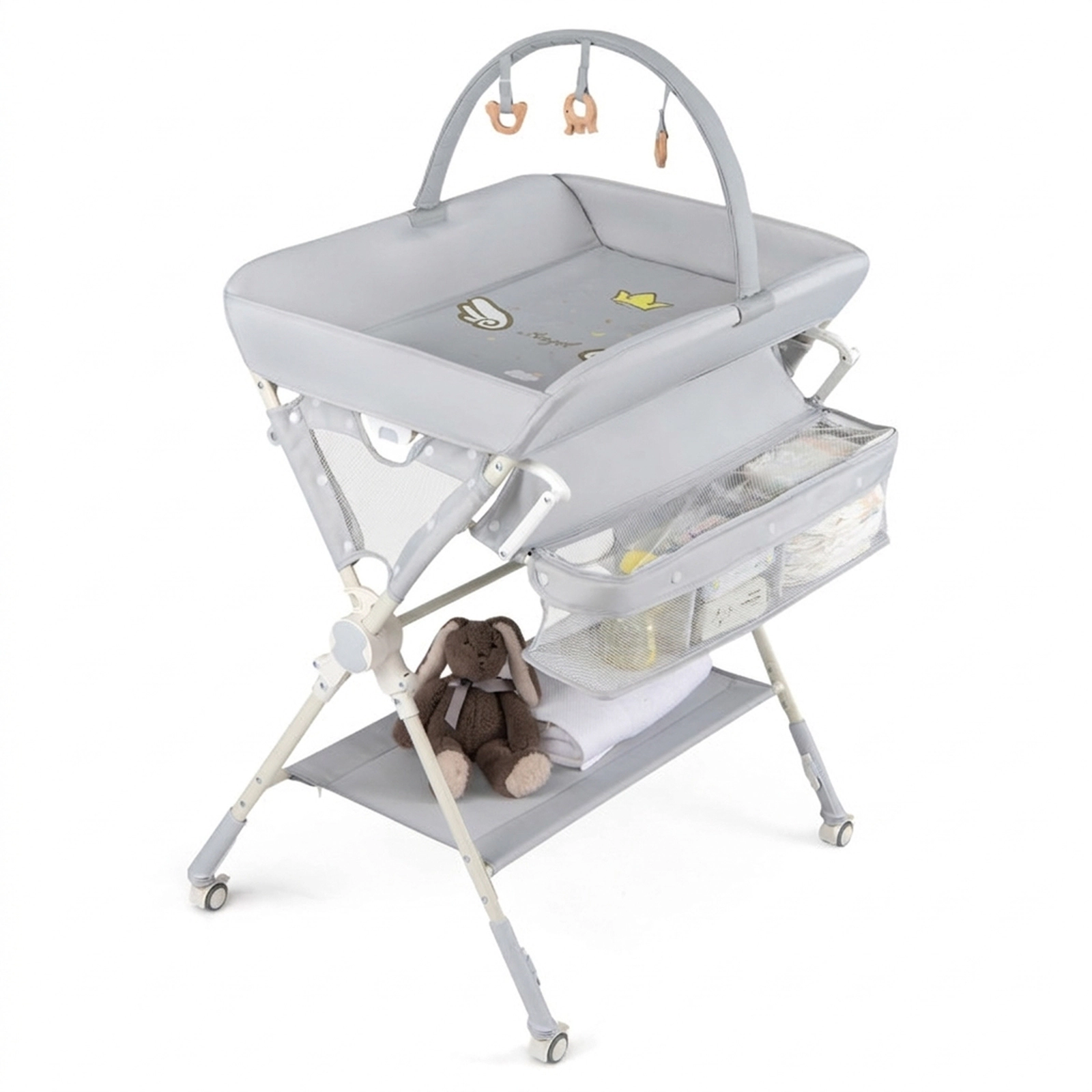 SUGIFT Foldable Baby Changing Table Diaper Station with Storage Bag and Shelf 55-lb Capacity Ages 0-12 Months Gray