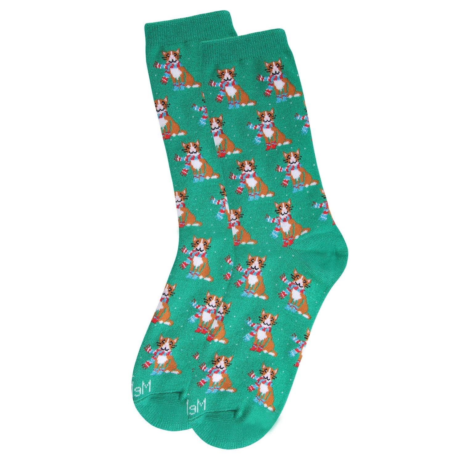 MeMoi Women's Cozy Cat Holiday Crew Socks