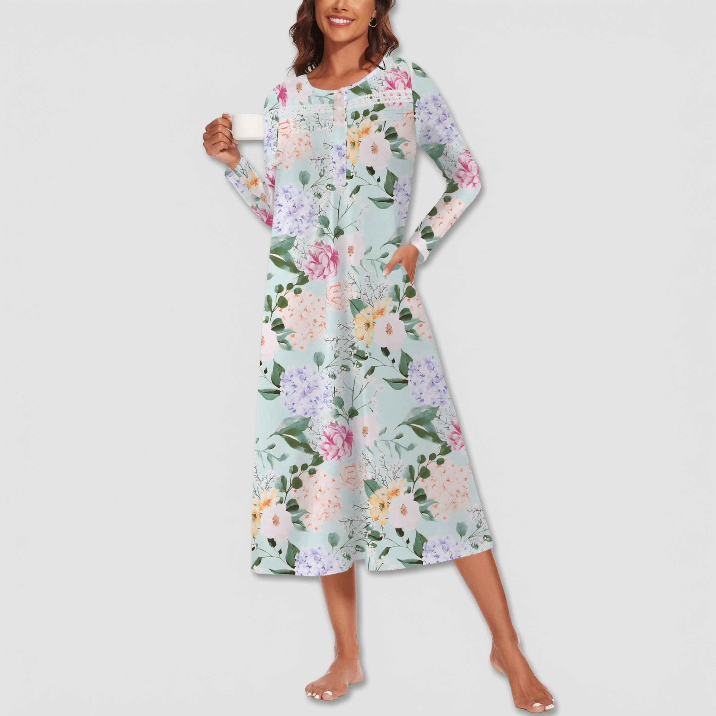Ekouaer Womens Nightgown Full Length Sleepshirts Spring Nighty Long Lounge Dress House