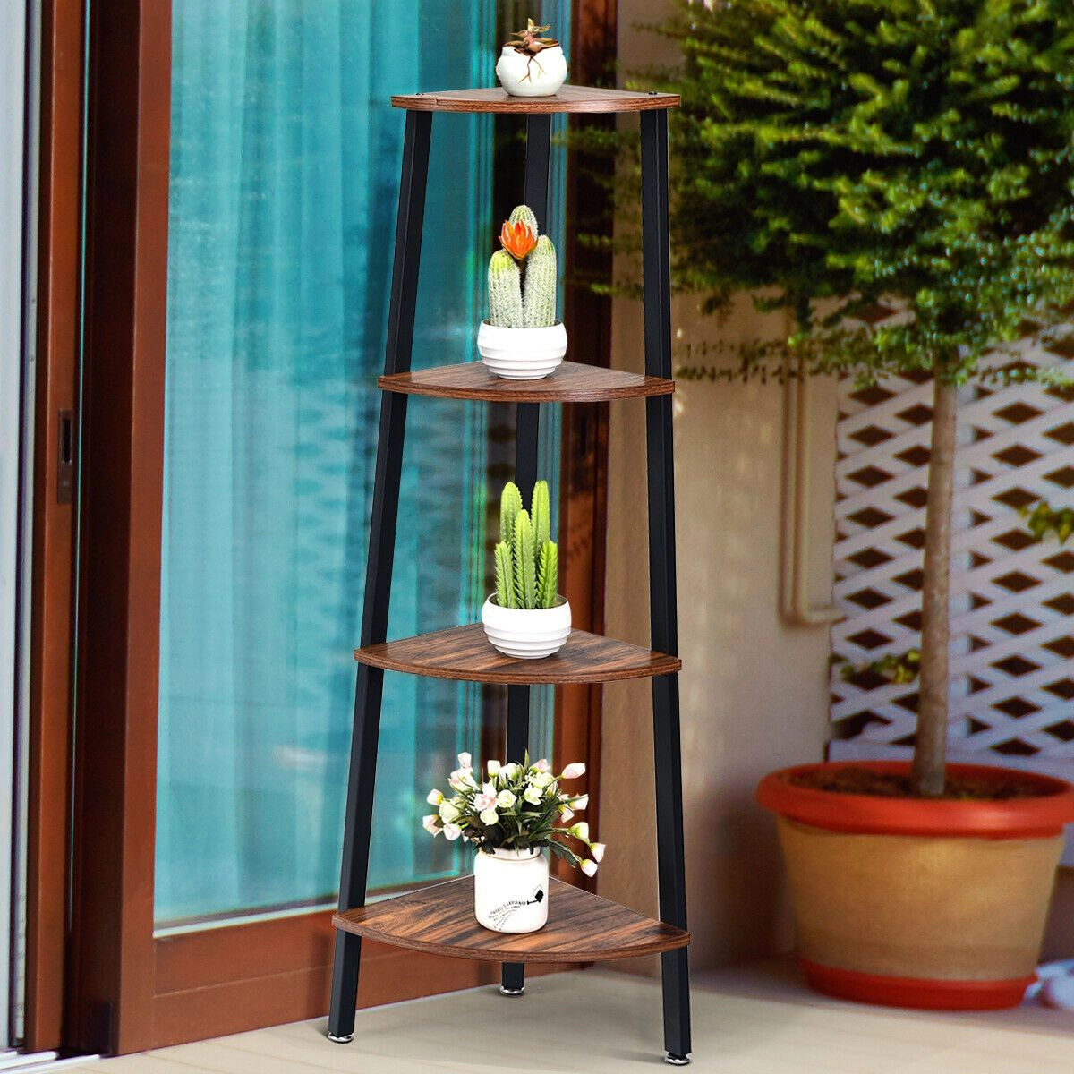 SlickBlue Modern 4-Tier Ladder Corner Shelf with Open Storage