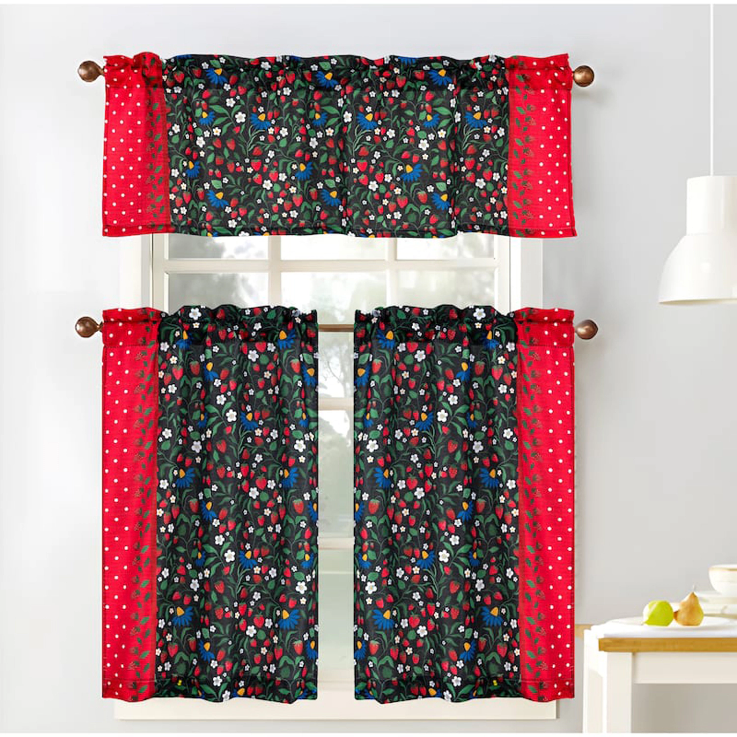 RT Designers Collection Polyester Cucina Strawberry Fields Kitchen Curtains Valance & Tiers Set 52" x 18" Muticolor