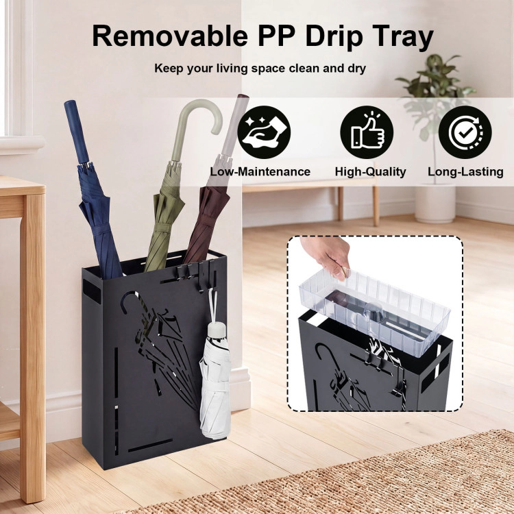 Hivvago Rectangular Umbrella Holder Rack With Removable Drip Tray