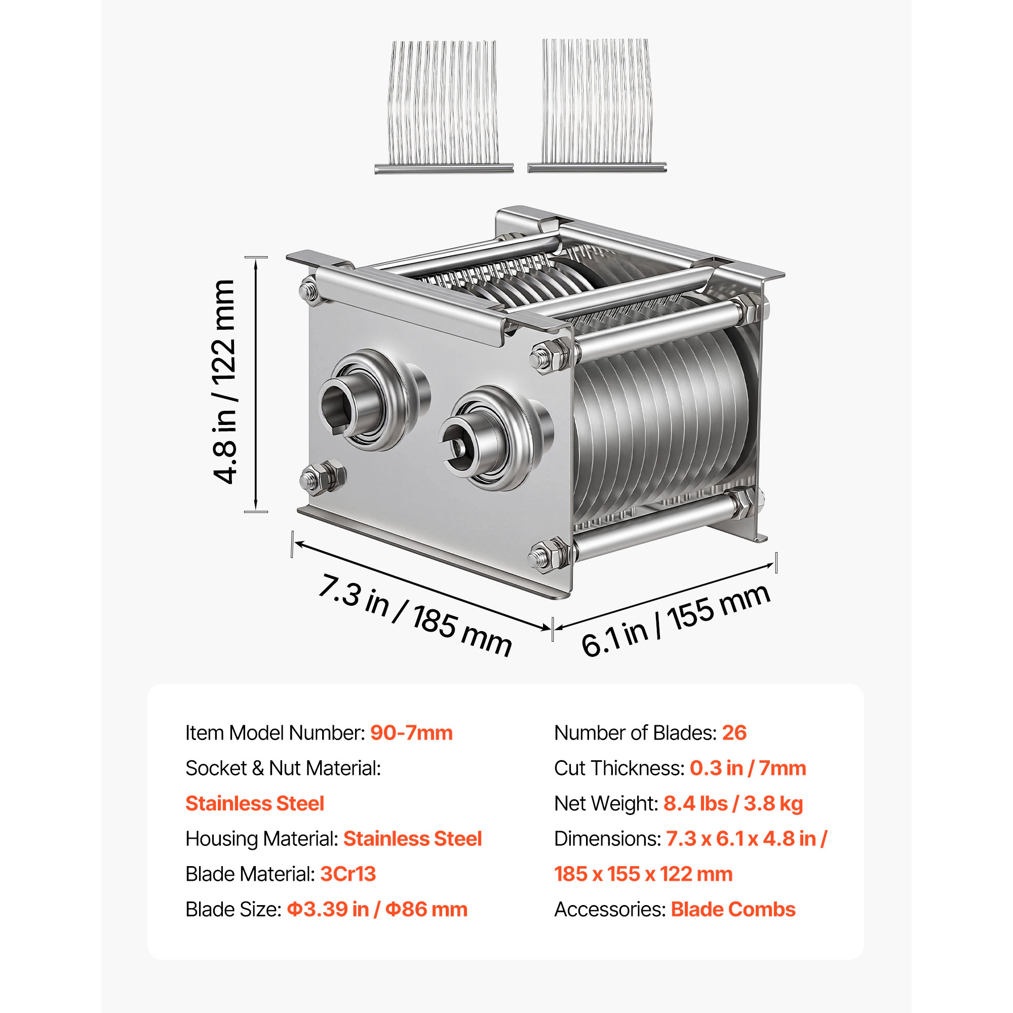 HONGGE Meat Cutter Machine Blade Replacement Commercial Blade for Model 90 Food Slicer Stainless Steel for Boneless