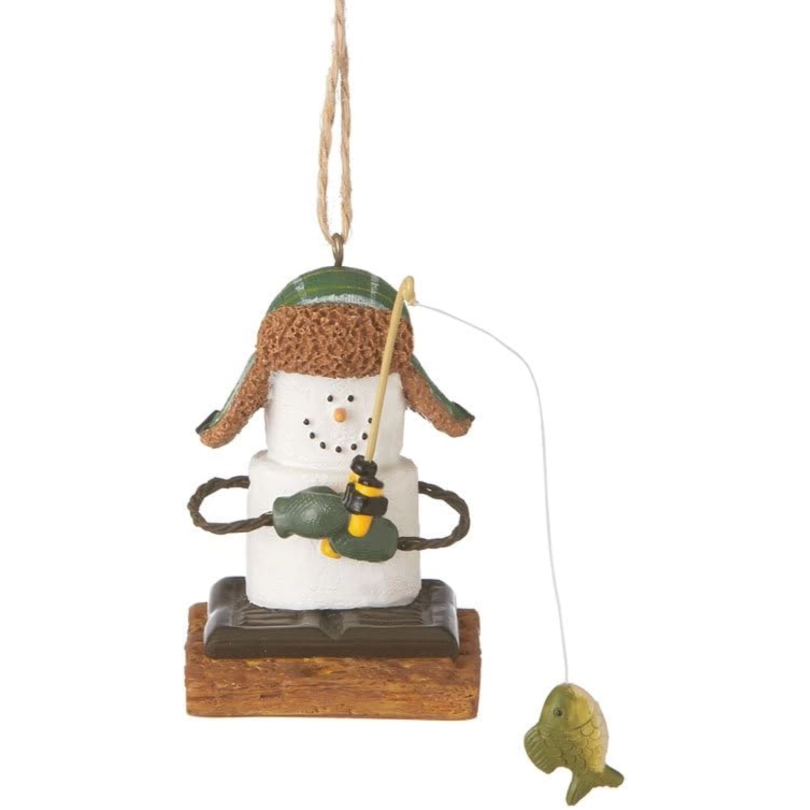 Ganz Smores Marshmallow Snowman Ice Fisherman Resin Christmas Ornament 2.5 inch