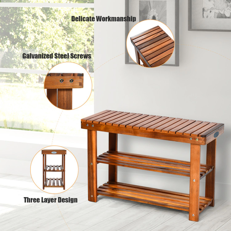 Hivvago Freestanding Wood Bench with 3-Tier Storage Shelves