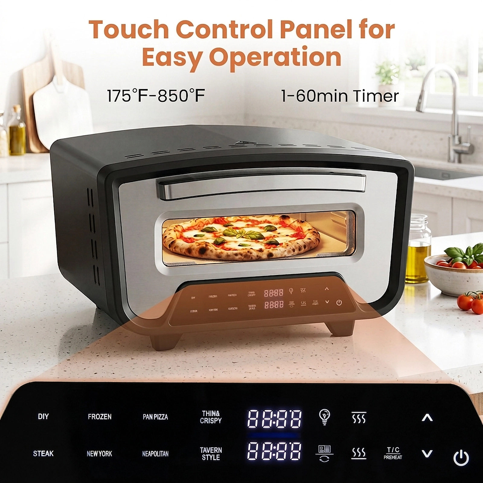 SUGIFT Dual Heating Zone Indoor Electric Pizza Oven 1700W 850 F Max 8 Presets 12.5-in Stone for 12-in Pizzas Black