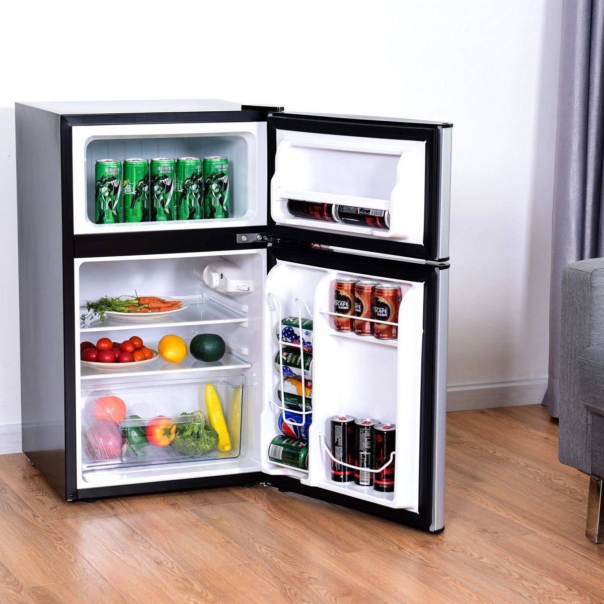SUGIFT 3.2-cu ft Compact Mini Fridge with Freezer Adjustable 7-Setting Thermostat and Reversible Door