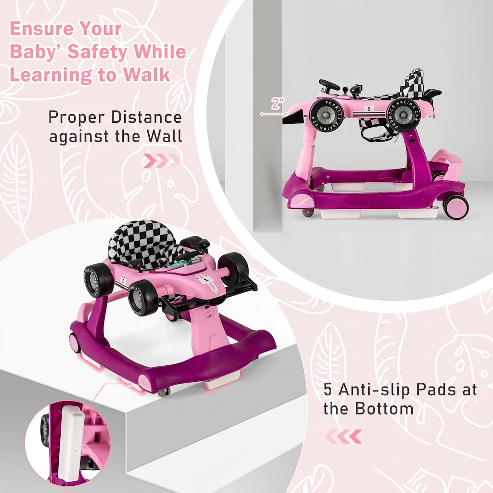 SUGIFT 4-in-1 Foldable Activity Push Walker Adjustable Height 25-lb Capacity Ages 6-18 Months 29-in Frame Purple