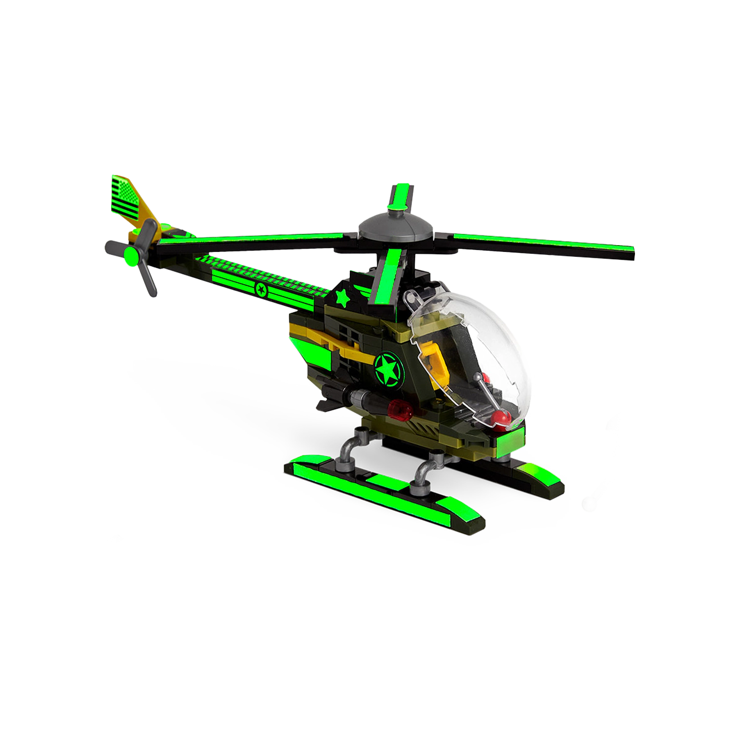 Robotryx Kids AlphaZor 3-in-1 Army Robot Set - 245-Piece Glow-in-the-Dark Raptor & Helicopter