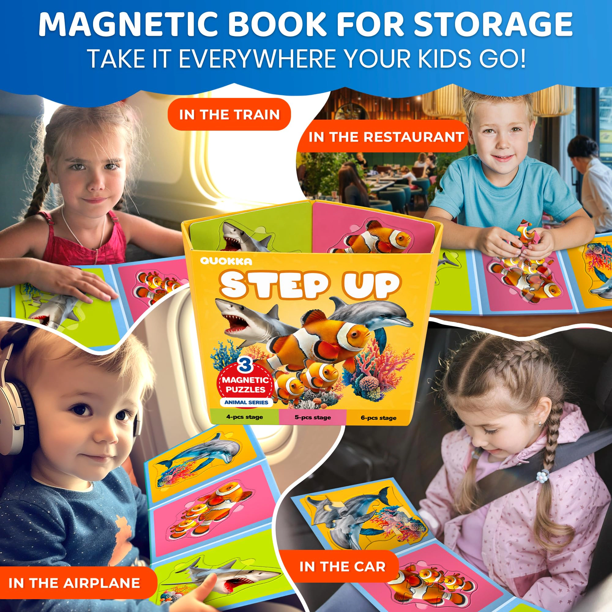 QUOKKA Magnetic Puzzle Book Set for Kids Ages 3+, Ocean, Safari and Wild Animal Themes
