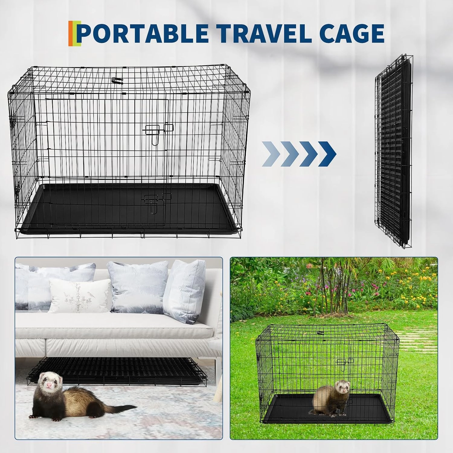 121x76.5x81cm Spacious Metal Wire Rabbit Cage, Large-Capacity Pet Enclosure for Bunny Small Animals