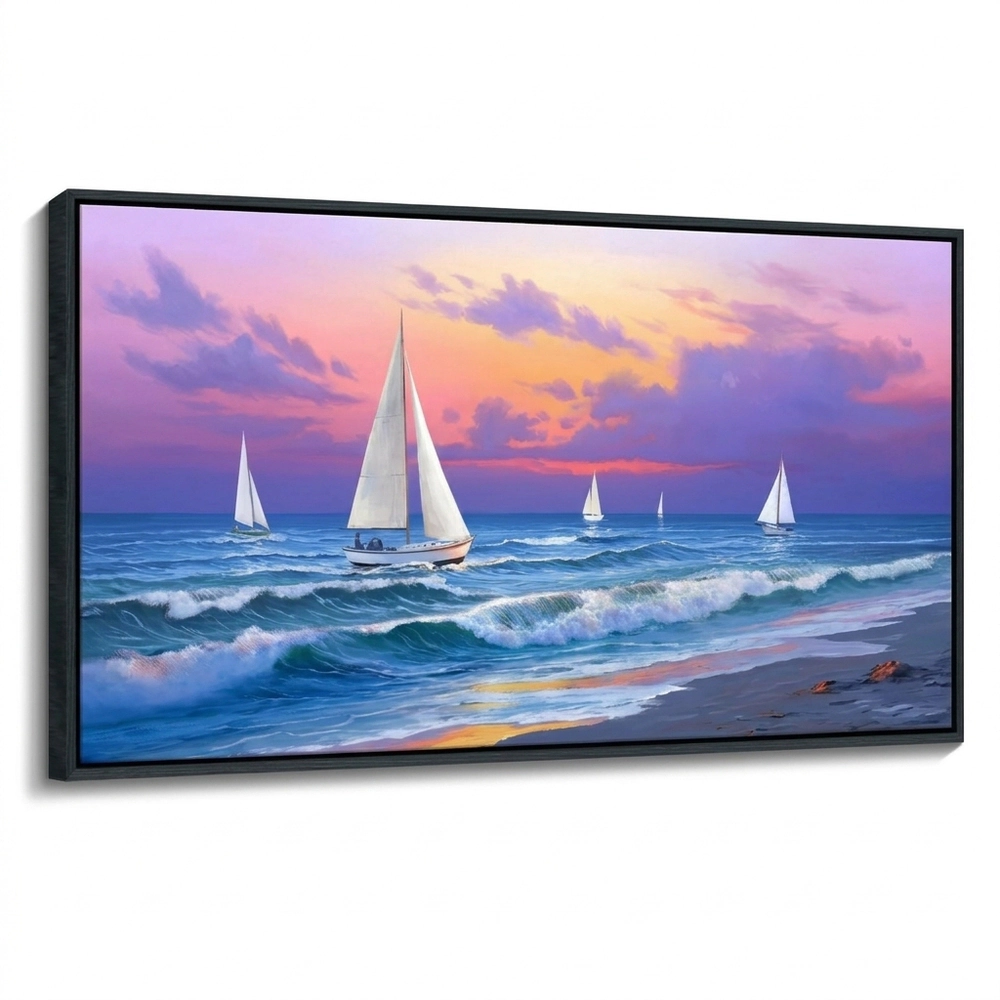Granny Furni Antic Unisex Coastal Sailboat Framed Canvas Wall Art