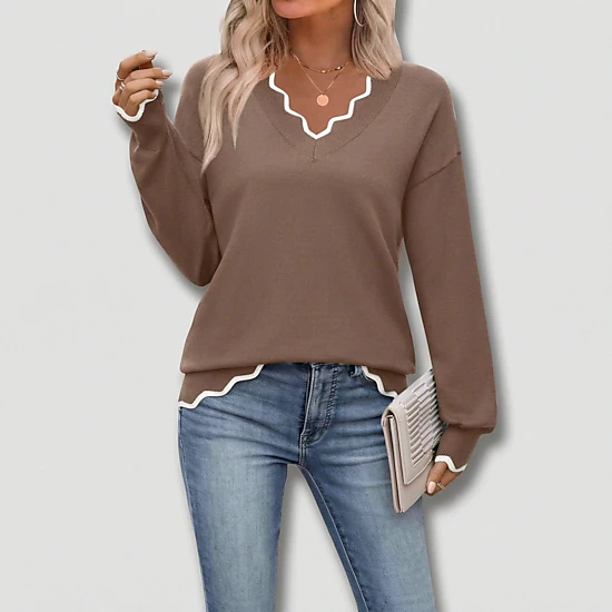 Zeagoo Women's Printed Long Sleeve V-Neck Knit Pullover