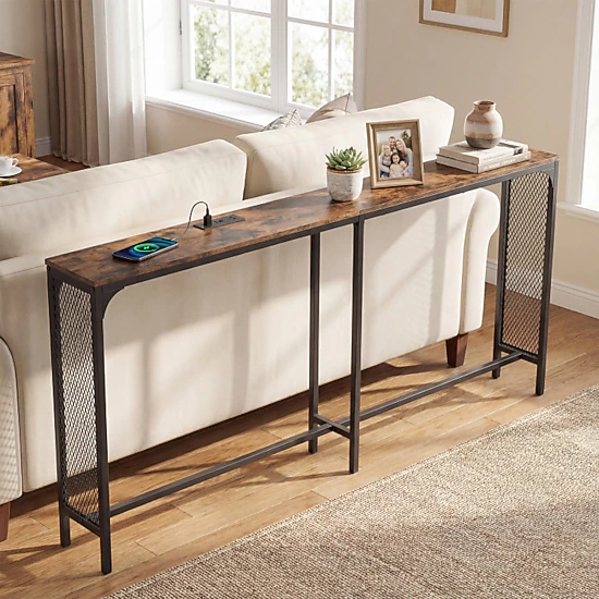 Hivvago 71 Inch Narrow Console Table With Power Outlet For Small Space