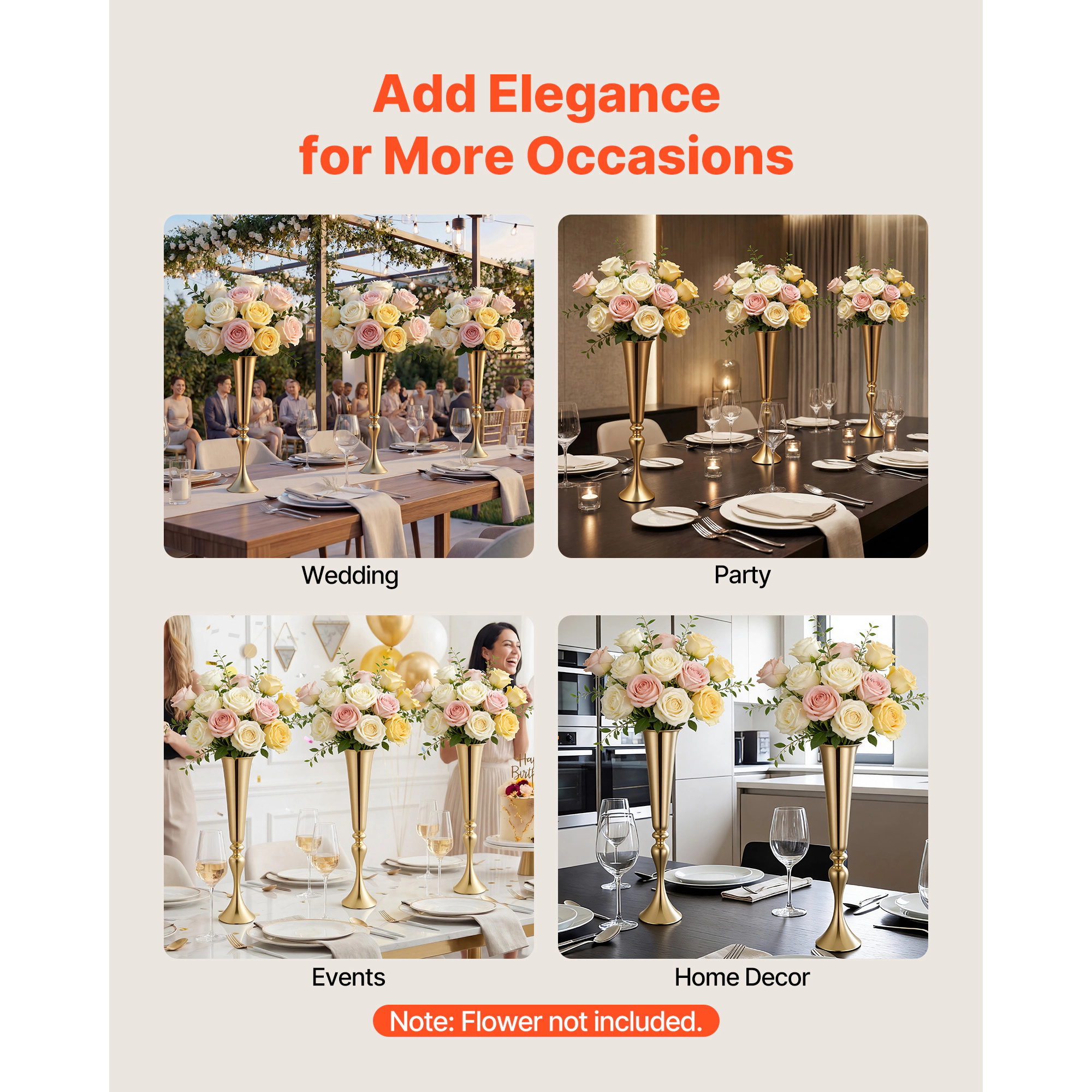 HONGGE Crystal Wedding Flower Stand Metal Wedding Centerpiece Vase Gold Flower Holders Floral Display Rack for Tables