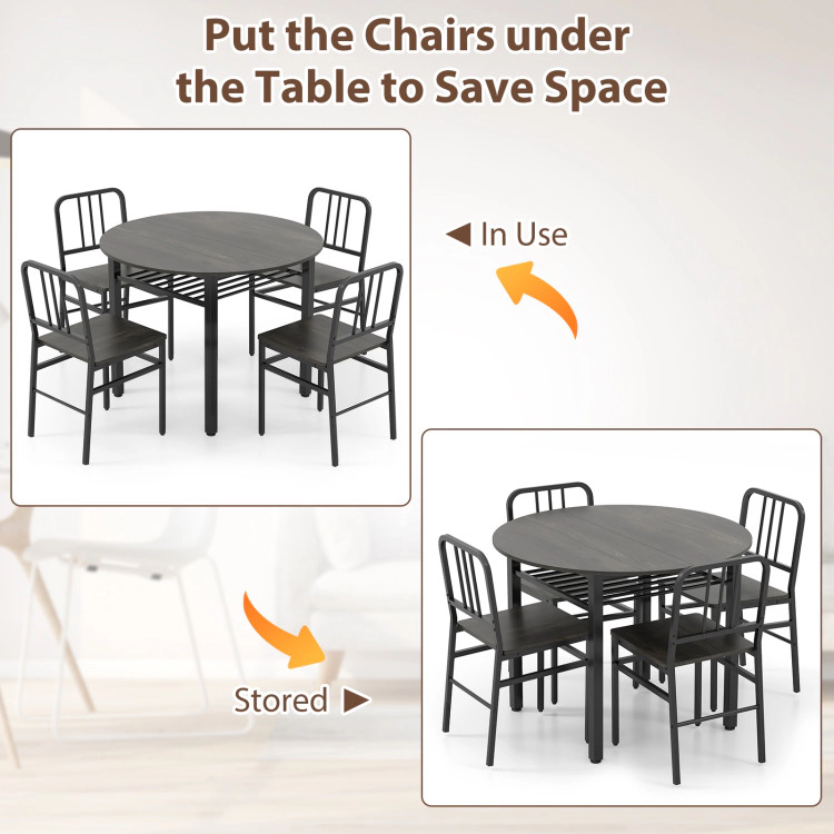 Hivvago 5-Piece Round Dining Table Set With Storage Shelf For Room
