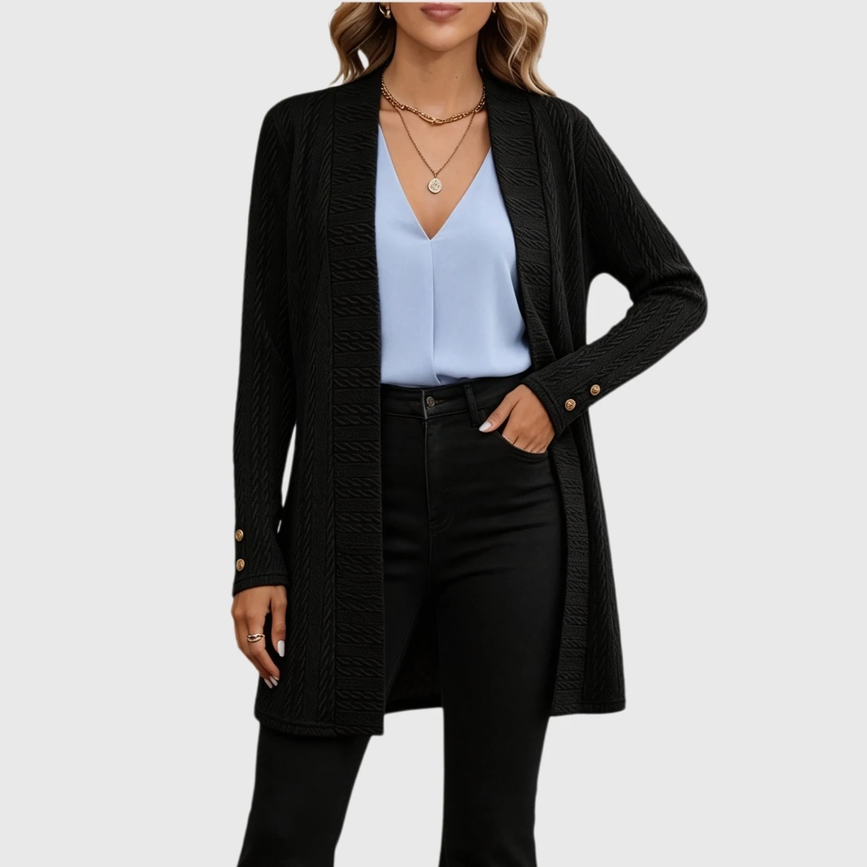 YesFashion Women's Cardigan Casual Dressy Open Front Long Sleeve Knit Sweaters