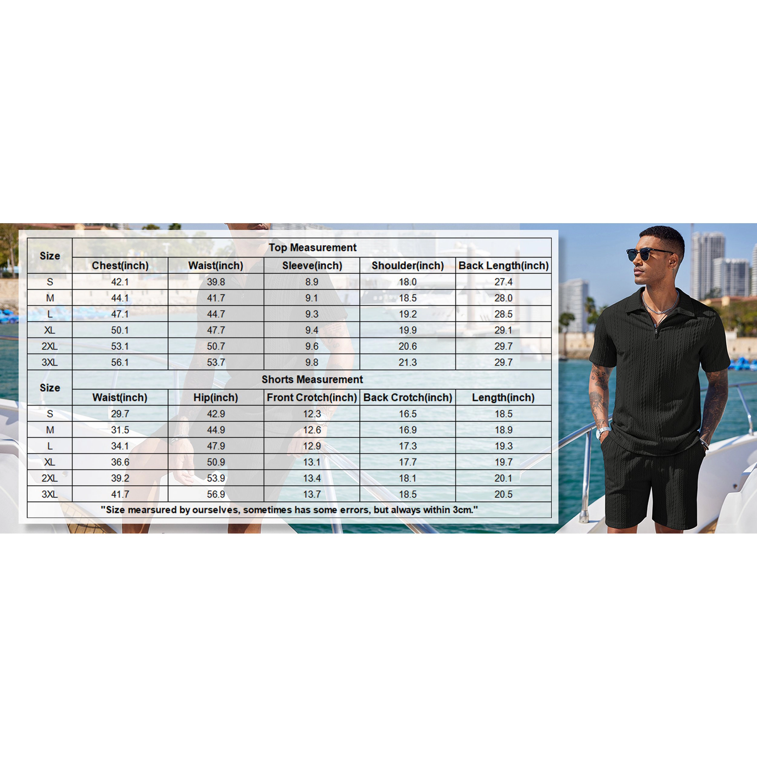 COOFANDY Mens Quarter Zip Polo Shirt Shorts Set Textured Short Sleeve Casual Outfit