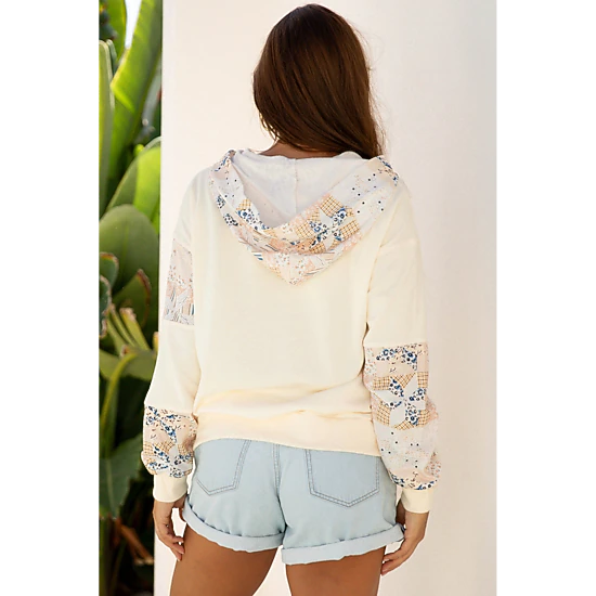 Threaded Pear Women's Dakota Geo Pattern Patchwork Hoodie, Color