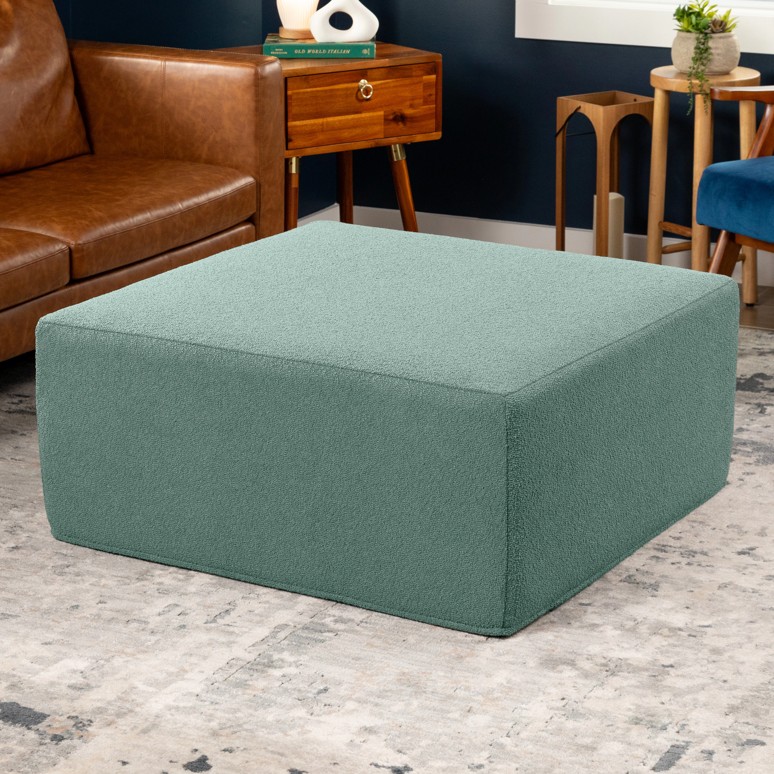 Jaxx Fairlie Couch Ottoman - Oversized Square Foam Coffee Table Ottoman, 36" , Luxe Boucle