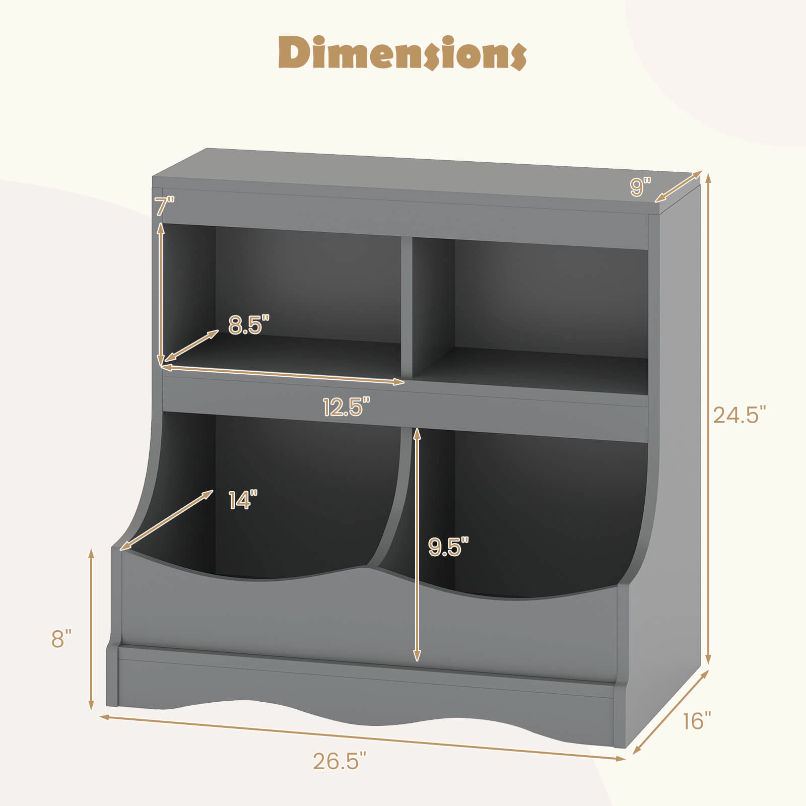 Costway Toy Storage Organizer for Toys & Books 4-Cubby Kids Bookcase Children's Room Gray