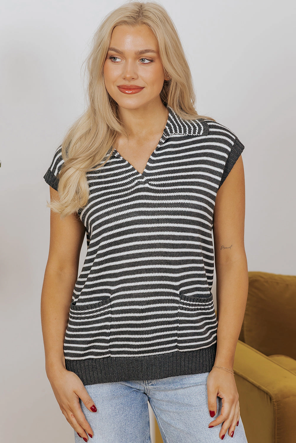 Threaded Pear Women's Teagan Stripe Sweater Vest