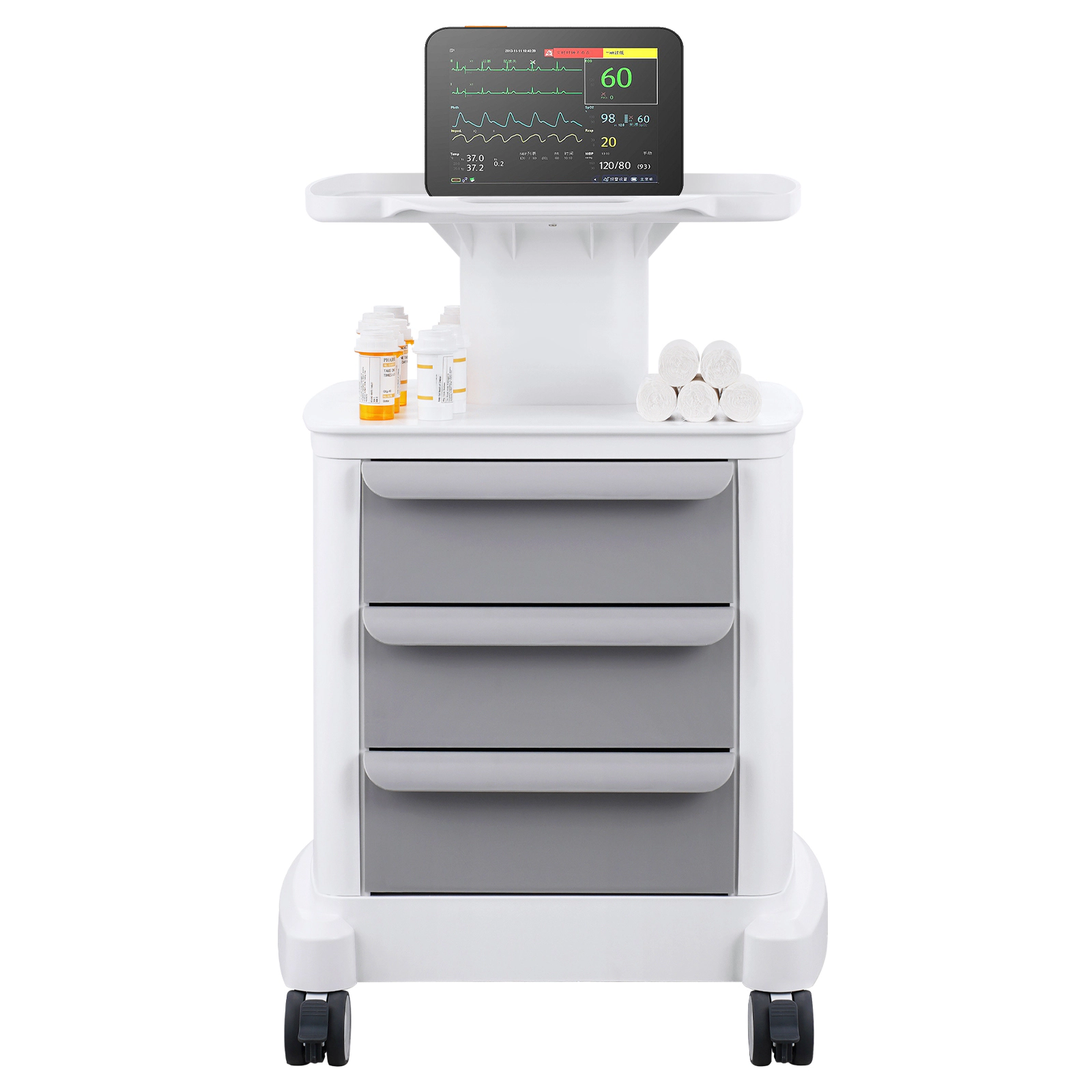 HONGGE Lab Carts Lab Utility Cart with & 1 Top Tray Mobile Medical Cart with ABS Material Lab Rolling Cart with 4