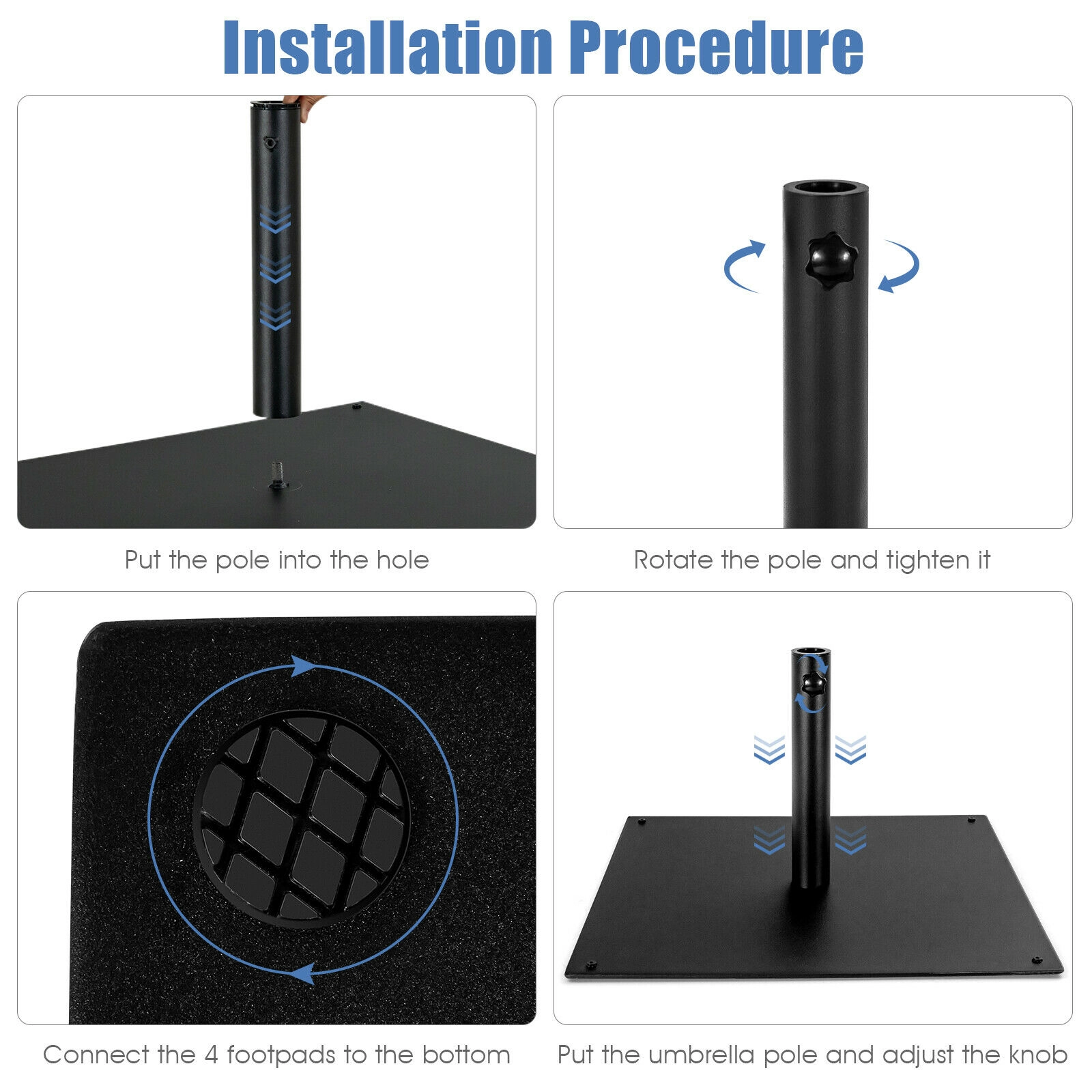 SUGIFT 42 LBS Weighted Square Patio Umbrella Base Black 25 Inch Steel Stand