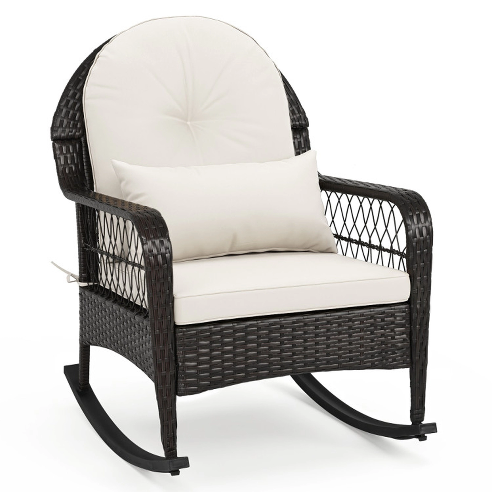 SUGIFT Outdoor PE Wicker Rocking Chair Anti-Tip Stoppers Lumbar Pillow Cushions 400-lb Capacity 25 x 29 x 34-in White