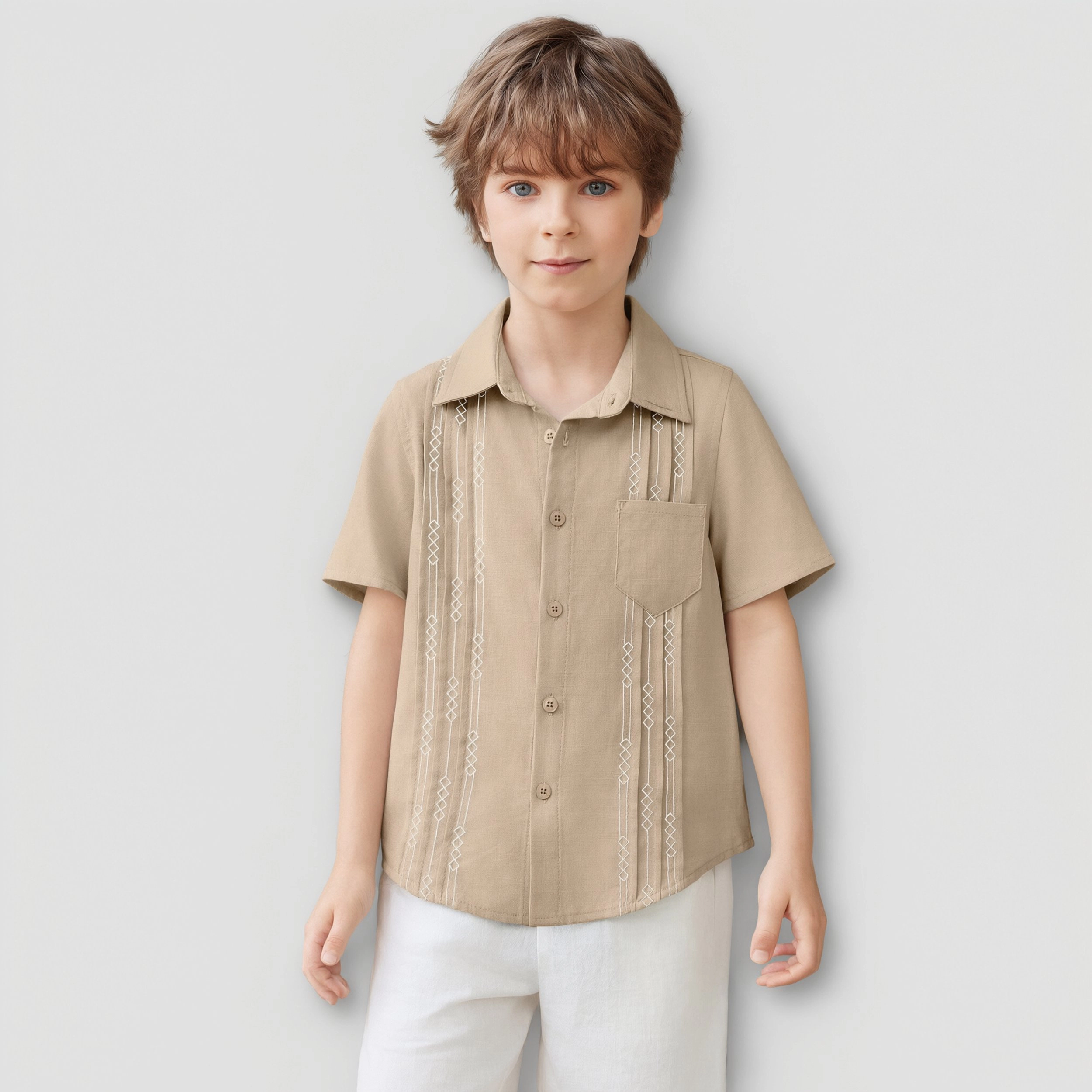 Arshiner Boys Cotton Linen Cuban Guayabera Shirt Casual Short Sleeve Button Down Shirts Summer