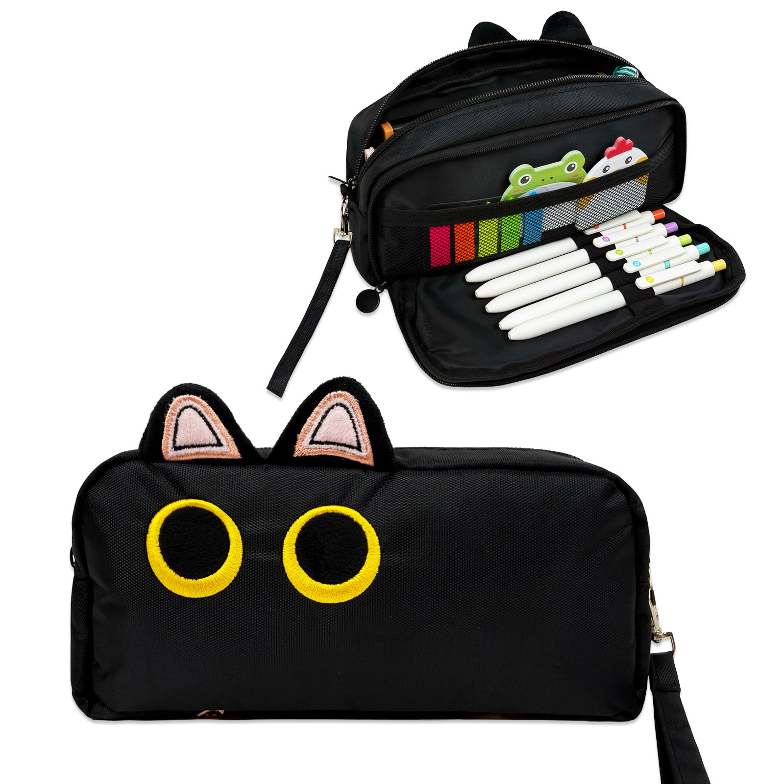 Wrapables 3D Cat 2-Compartment Pencil Case, Midnight Cat
