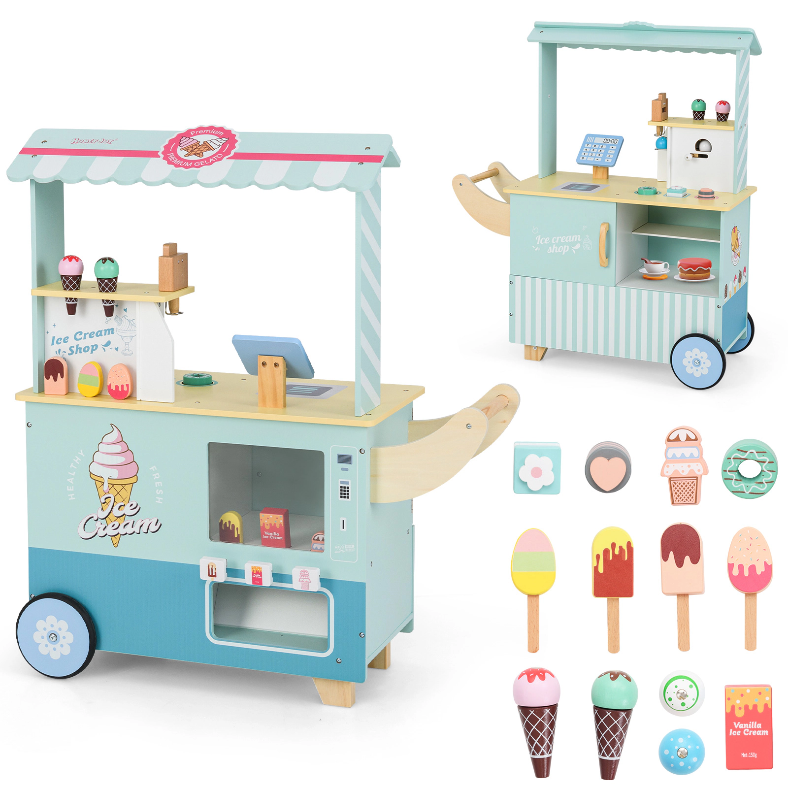 LJG Kids Ice Cream Truck Pretend Play Set for Toddlers with Vending Machine