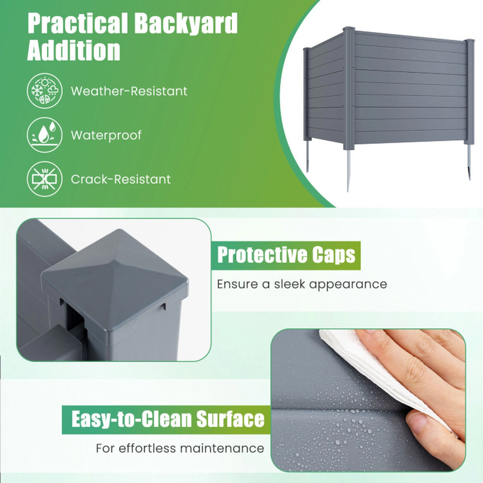 SUGIFT Garden Privacy Fence 2 Panels with 20-in Ground Stakes for AC Units and Trash Cans White/Black/Brown