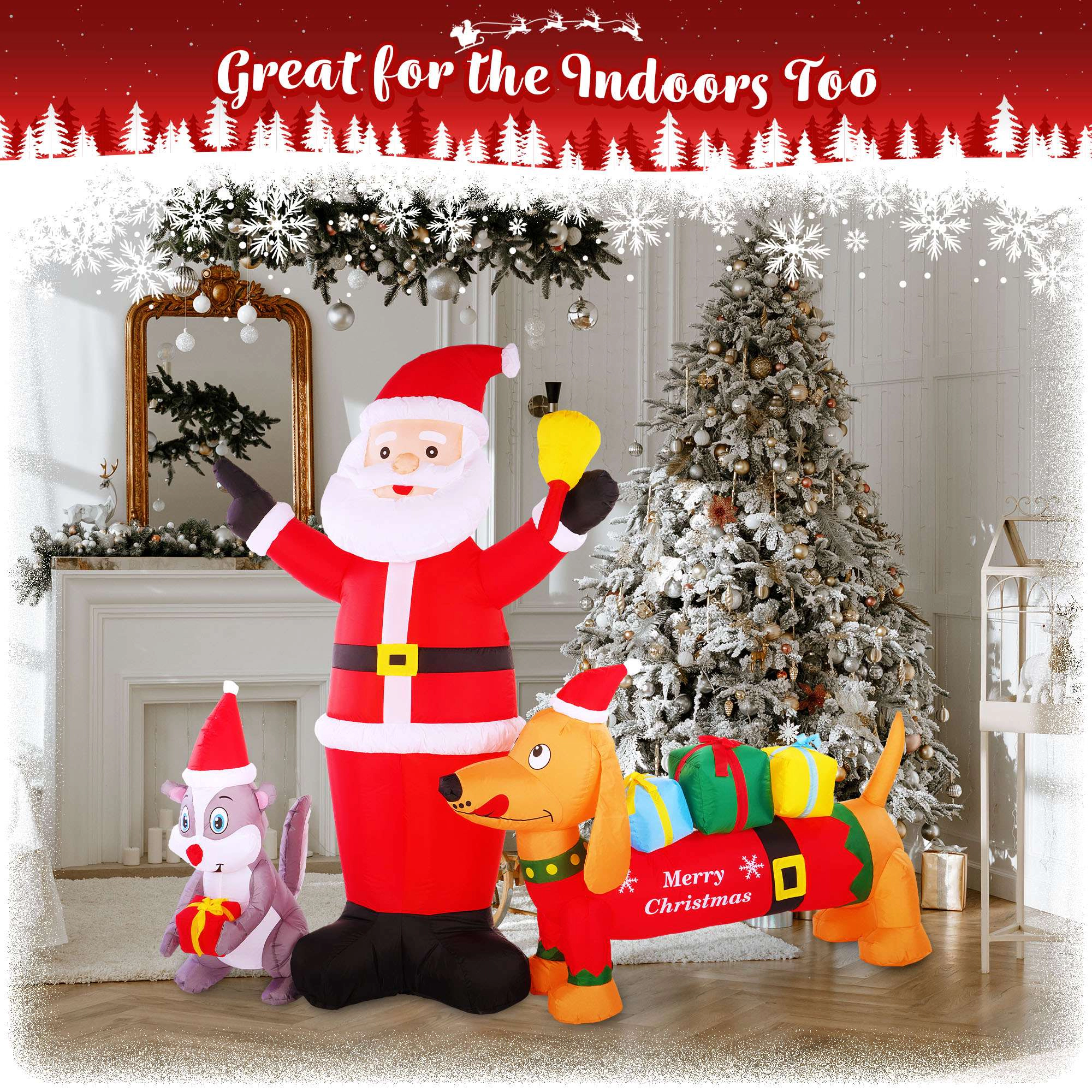 G128 6.5 ft Santa with Dog and Raccoon Inflatable Christmas Decoration with LED Lights, Fast Inflate, Weather-Resistant