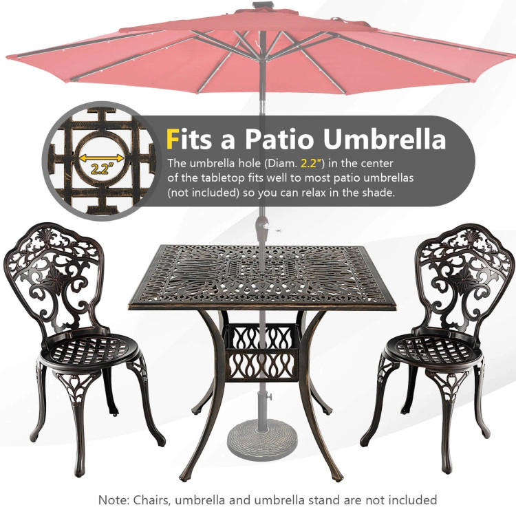 Hivvago 35.4 Inch Aluminum Patio Square Dining Table With Umbrella Hole