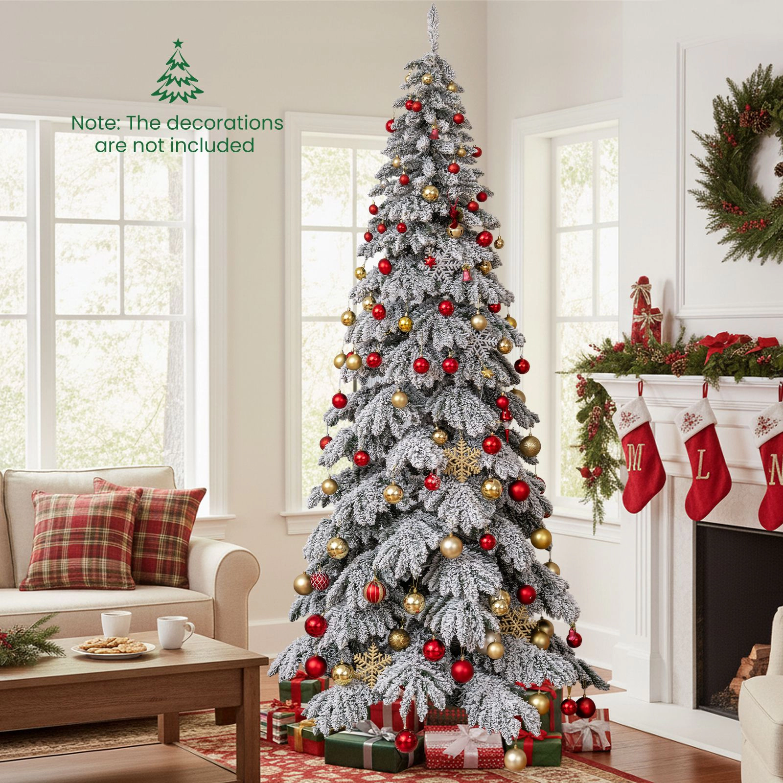 SlickBlue White Snow Flocked Christmas Tree with Foot Pedal Control